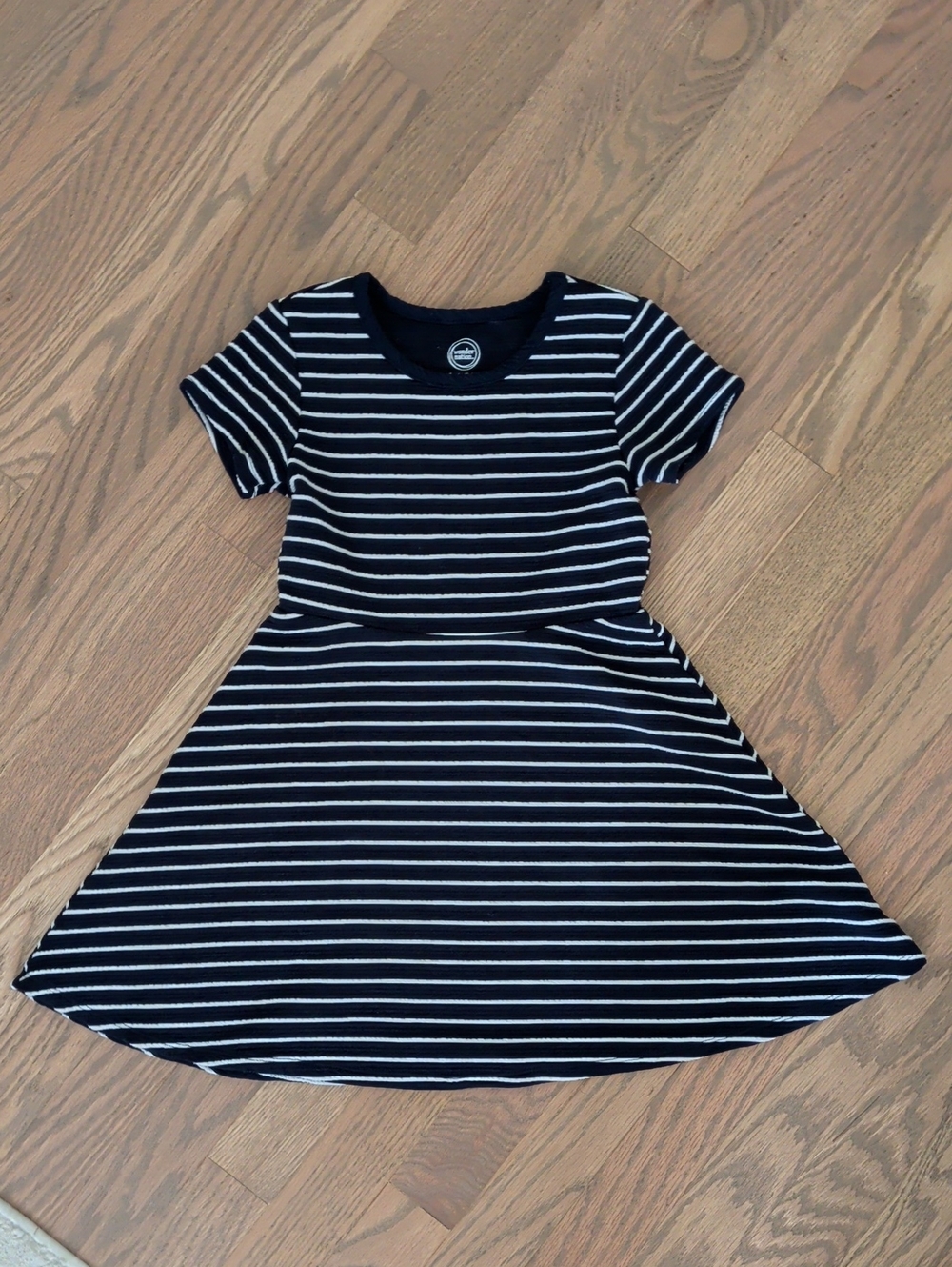 Wonder Nation Navy and White Striped Short Sleeve Skater Dress